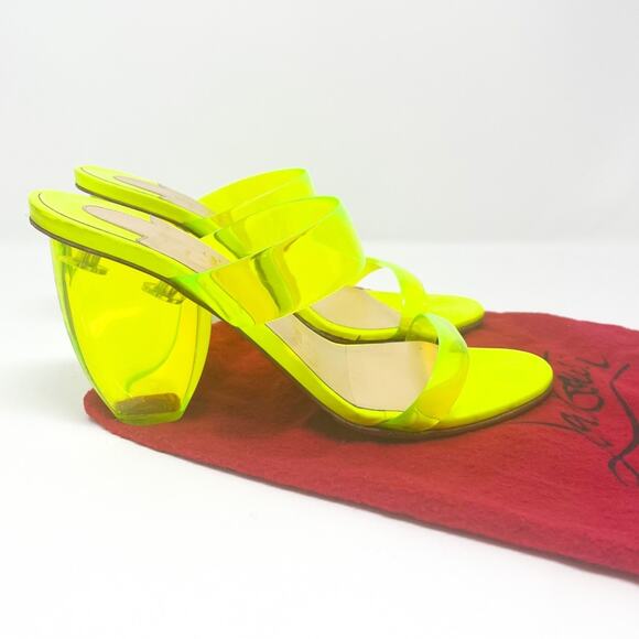 Christian Louboutin Ovida PVC Clear Strap Block Heels Neon Yellow Fluo EU 38 - Picture 7 of 13